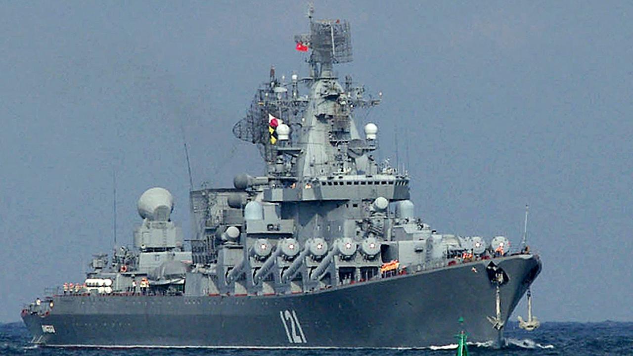 The Moskva, a missile cruiser flagship of the Russian Black Sea Fleet was hit by two Ukrainian missiles before it sank in the Black Sea. Picture: Vasiliy Batanov/AFP