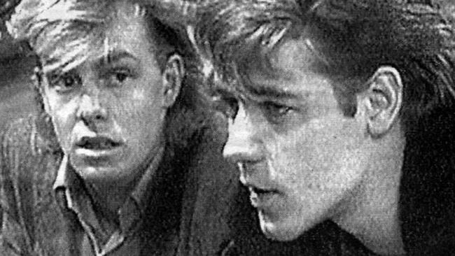 Russell Crowe in a scene with Jason Donovan (L) in 1987.