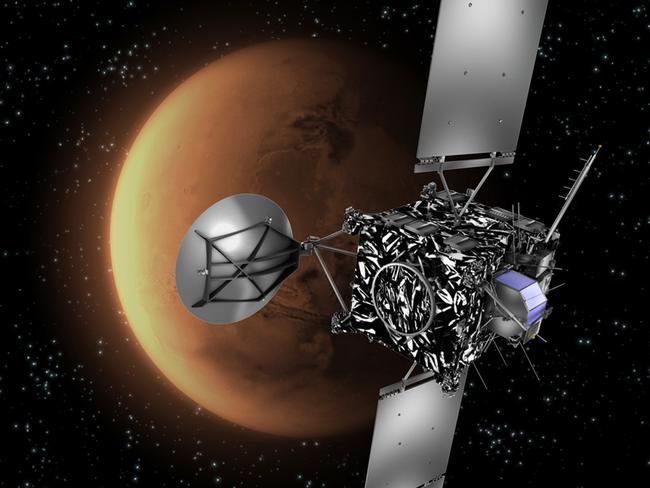 Artist's impression ... European Space Agency’s probe Rosetta with Mars in the background.