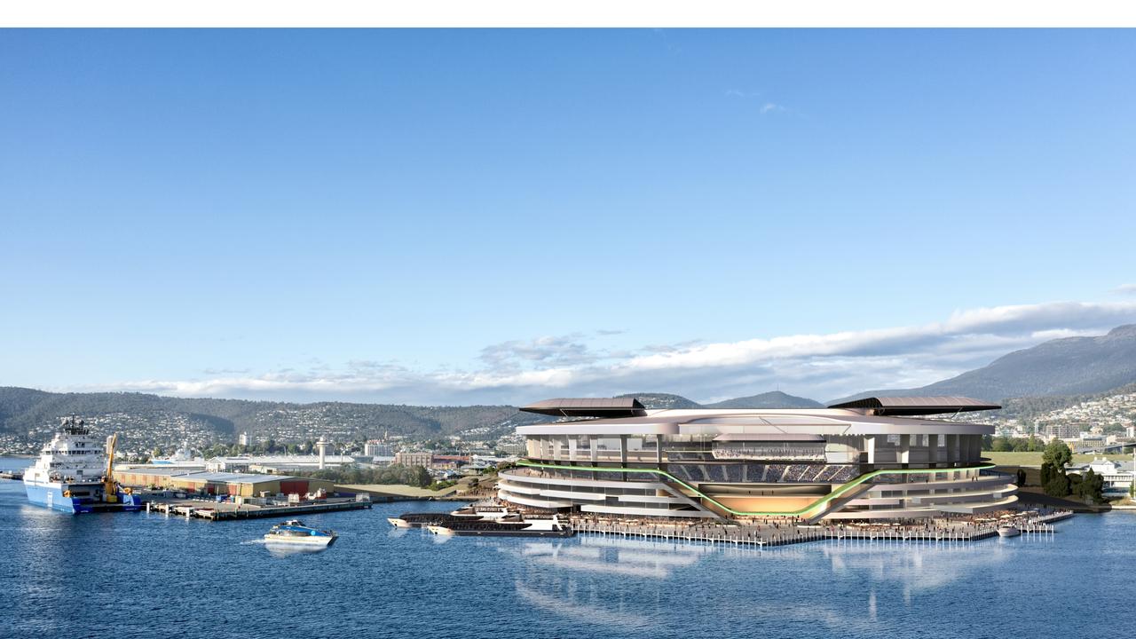 Artists impression of the new AFL/multipurpose Hobart Stadium.