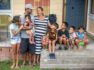 HOUSING CRISIS: Nikita, Lindsay and Zerelle Daley, Stacey Cutmore, Damian, Lindsay, Jaymarn and Tyjarn Daley with Ambar Daley absent- looking for housing. Picture: Adam Hourigan Photography