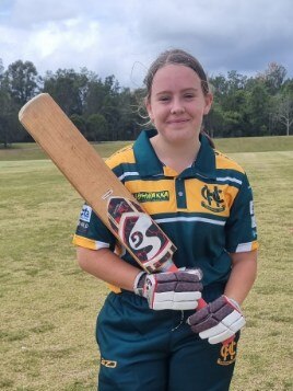 Riley Dealy made 149 not out off 96 balls in Gold Coast Cricket Under 13's, the highest score by any female in the competition. Picture: Supplied