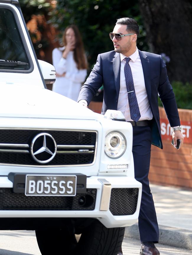 Salim Mehajer arrives at Burwood court in a luxury Mercedes. Picture: John Grainger