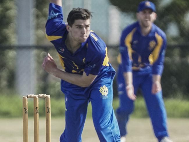 Sub-District cricket: Brighton v Williamstown. Brighton bowler  Fraser Hay. Picture: Valeriu Campan