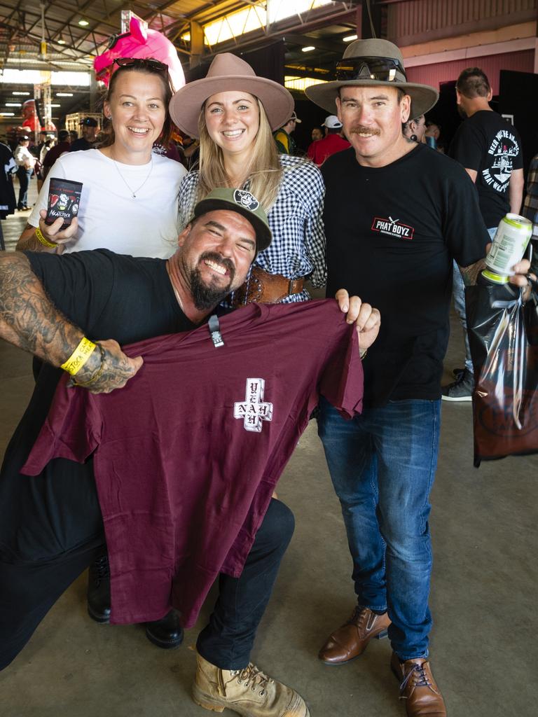 At Meatstock are (front) Teemu Kent with (back, from left) Nicole Kent, Brittany Reeks and Nathan Reeks at Toowoomba Showgrounds, Friday, April 8, 2022. Picture: Kevin Farmer