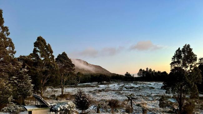 Snow at Golden Valley in the Meander Valley region in Northern Tasmania on Thursday, May 8, 2025. Picture: Louise Taylor/Facebook
