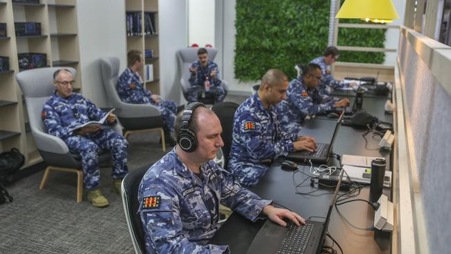 Members of the RAAF’s No. 462 Squadron conduct training during the Cyberspace Incident Analyst Course at DSTO Edinburgh, South Australia. Picture: Supplied