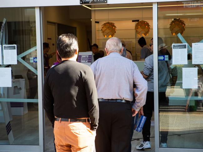 Voters queued up at Parramatta prepoll on Church St yesterday. Picture: Jordan Shields