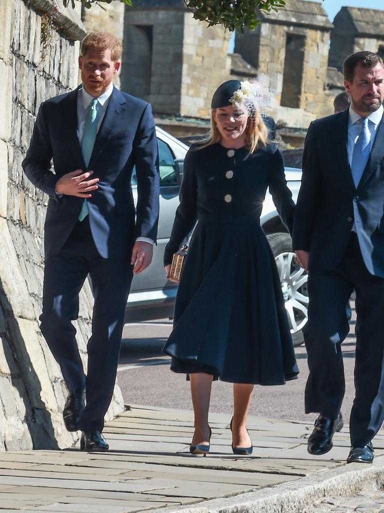 Harry chose to walk to church with his cousin Peter Phillips and his wife Autumn. Picture: Eamonn M. McCormack/Getty Images