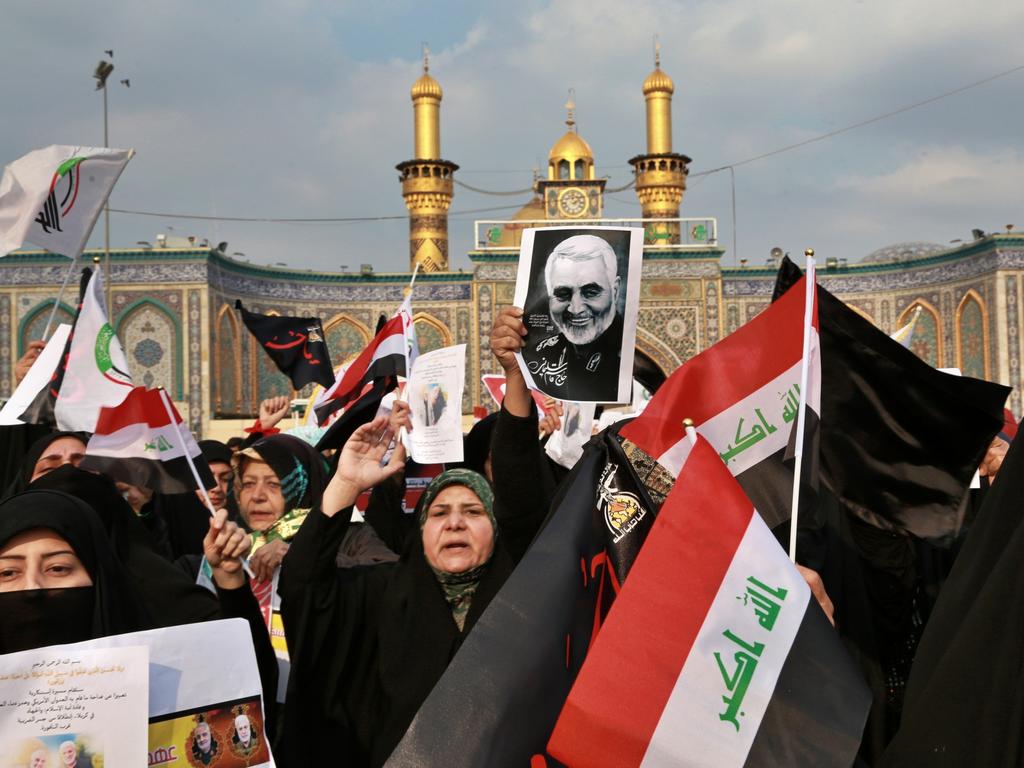 Shiite Muslims demonstrate over the U.S. air strike that killed Iranian Revolutionary Guard Gen. Qassem Soleimani. Picture: Khalid Mohammed