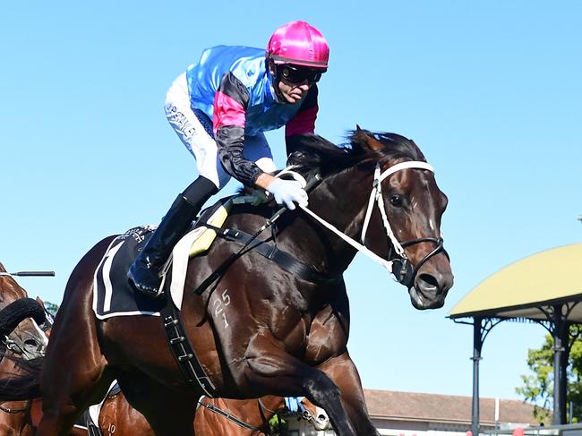 Astapor leads all the way to win the QTIS 2YO Handicap for Justin Stanley and Clinton Taylor. Picture: Grant Peters - Trackside Photography