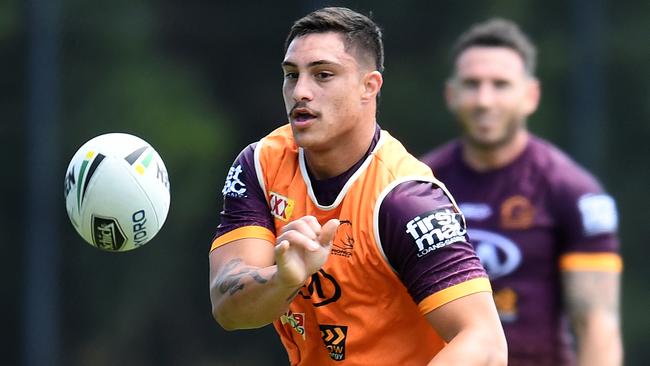 Broncos player Kotoni Staggs at training. Picture: AAP