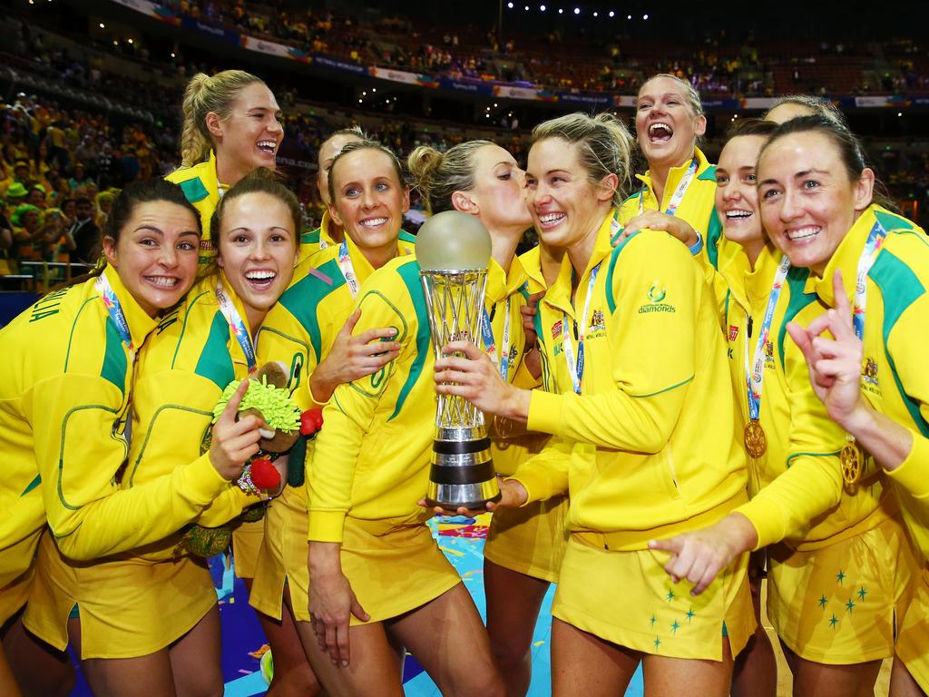 The Diamonds celebrate winning the Netball World Cup in 2015 in Sydney. Picture: Matt King/Getty Images