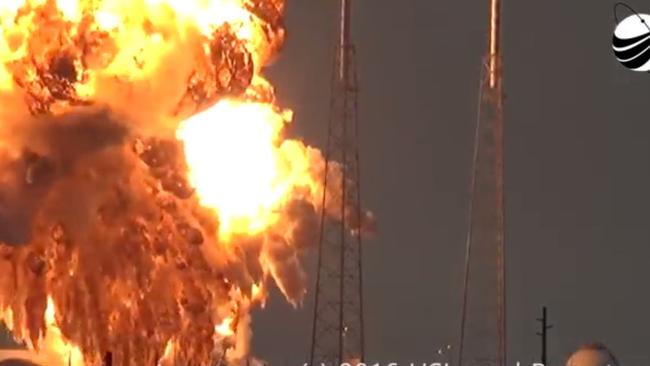 Dramatic footage shows the moment a SpaceX rocket exploded on the launch pad in Florida. Picture: USLaunchReport