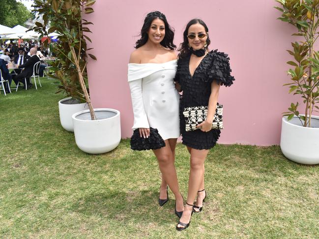 Guests in striking racewear at Penfolds Derby Day at the Flemington Racecourse on Saturday, November 02, 2024: