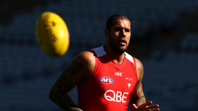 Buddy Franklin during the Sydney Swans training session at ANZ Stadium , Homebush . Picture : Gregg Porteous