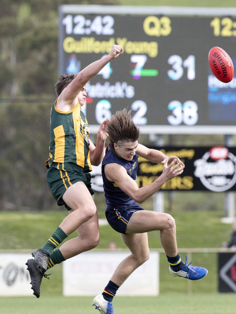 Action from the SATIS football grand final between Guilford Young College and St Patrick’s College. Picture: Chris Kidd