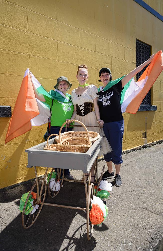 After the Darling Downs Irish Club St Patrick's Day parade are (from left) Margaret Bond, Pauline Kenny and Jane Macfarlane, Sunday, March 16, 2025. Picture: Kevin Farmer