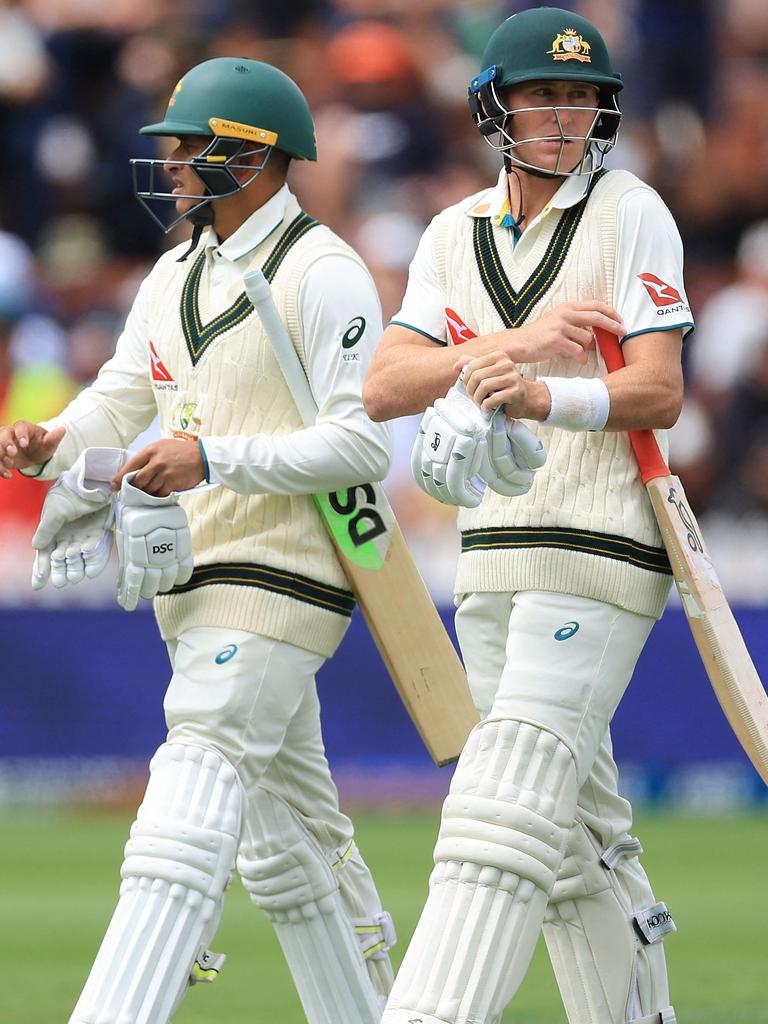 Usman and Marnus survived despite their lowly outputs. (Photo by Marty MELVILLE / AFP)