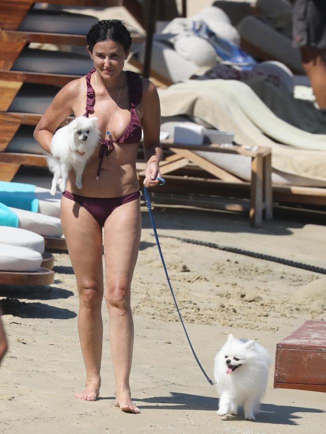 Demi Moore and her dogs enjoy Mykonos. Picture: Backgrid