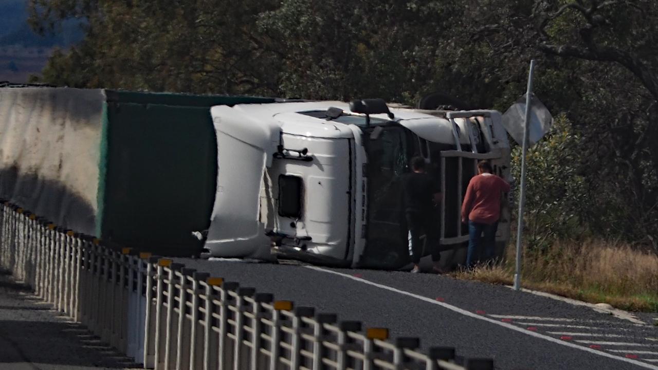 A truck has rolled on the Gore Highway at Athol on June 13, 2023.