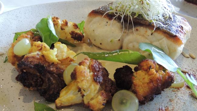 Novotel Sydney Norwest's catch of the day was pan-fried cod served with cauliflower, grapes and a pistachio tarragon vinaigrette ($36)