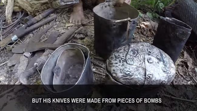 Lang’s jungle tools were fashioned out of bombs and crashed helicopter parts.