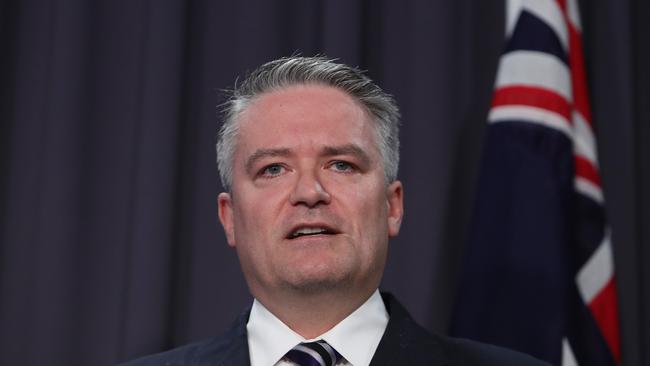 Finance Minister Mathias Cormann holding a press conference to release the mid-year economic and fiscal outlook (MYEFO) at Parliament House in Canberra. Picture Kym Smith