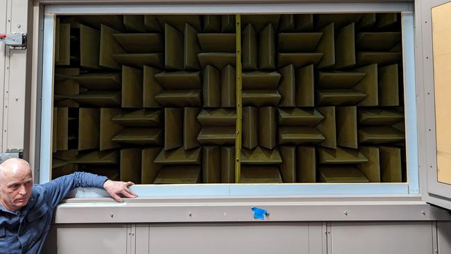 Allan Devantier stands by an anechoic chamber in LA, at Samsung's multimillion-dollar audio lab. Picture: Joseph Lam