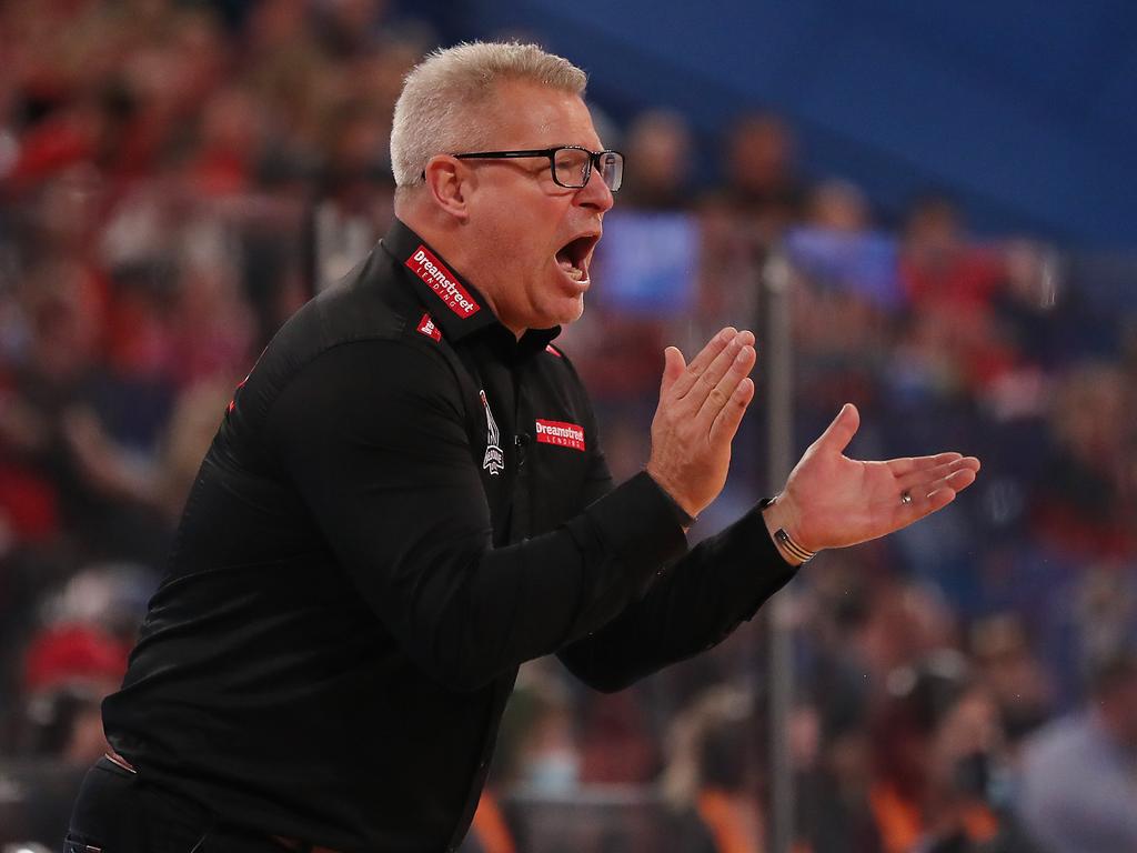 Melbourne United coach Dean Vickerman is urging his charges to put their foot on Perth’s throat and finish the NBL grand final series on Friday. Photo: Will Russell/Getty Images.