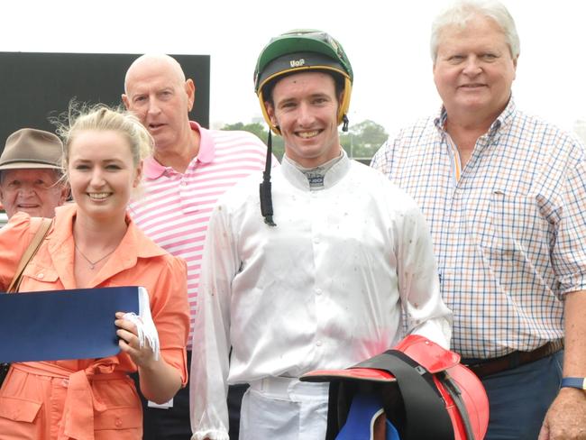 SISTER and brother combination Angela Plumb (trainer) and Ryan Plumb (jockey) join forces to win Stuart James Memorial Maiden Handicap (1800m) with Barraaj on Gold Coast on Saturday, January 21, 2017. Photo:Jessica Hawkins/Trackside Photography