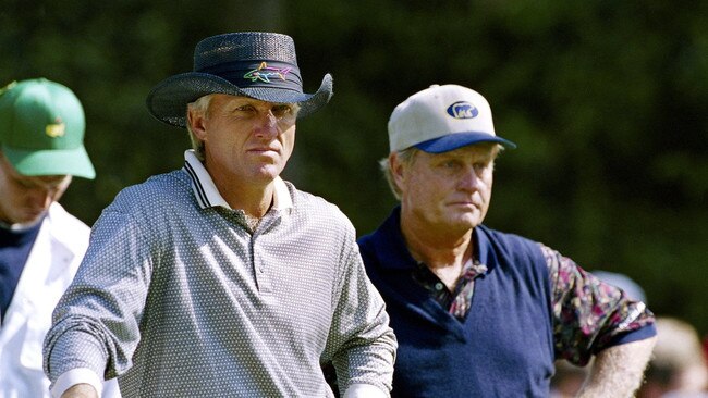 (L-R) Greg Norman and Jack Nicklaus. Picture: Getty Images