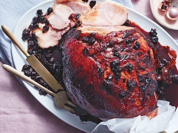 Spiced rum and cherry glazed ham.