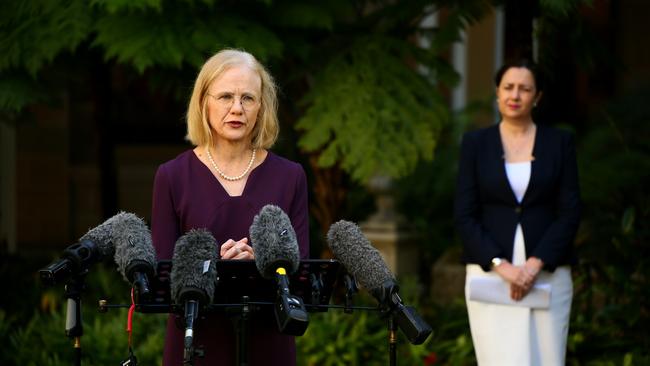 Chief Medical officer Jeannette Young and Premier Annastacia Palaszczuk. Picture AAP.