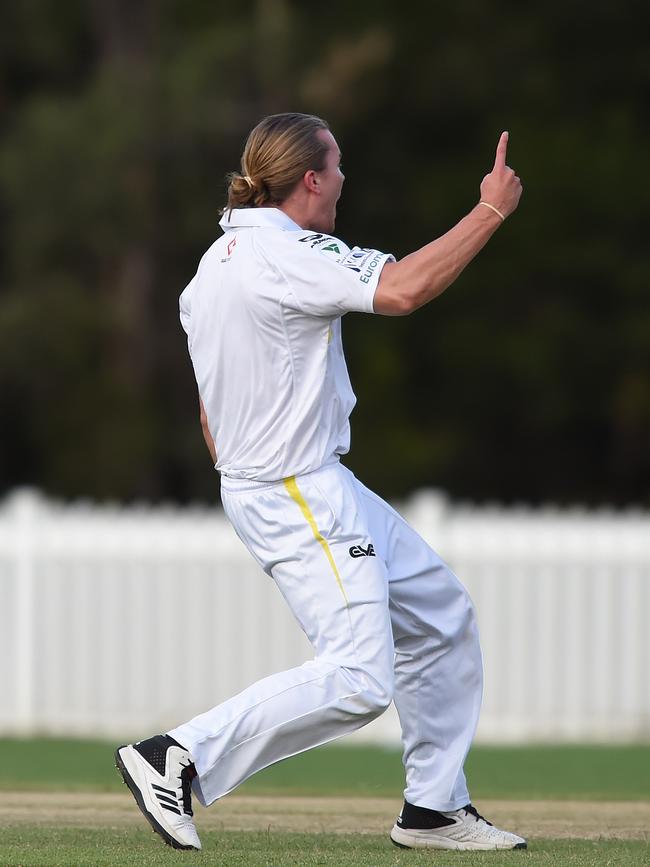 Kookaburra Cup cricket - Southport Labrador vs. Runaway Bay at Morrie Glasman Oval in Arundel. Runaway Bay batsman Sean Oussthuzen is given out LBW bowled by Devon Hamley Picture: Lawrence Pinder