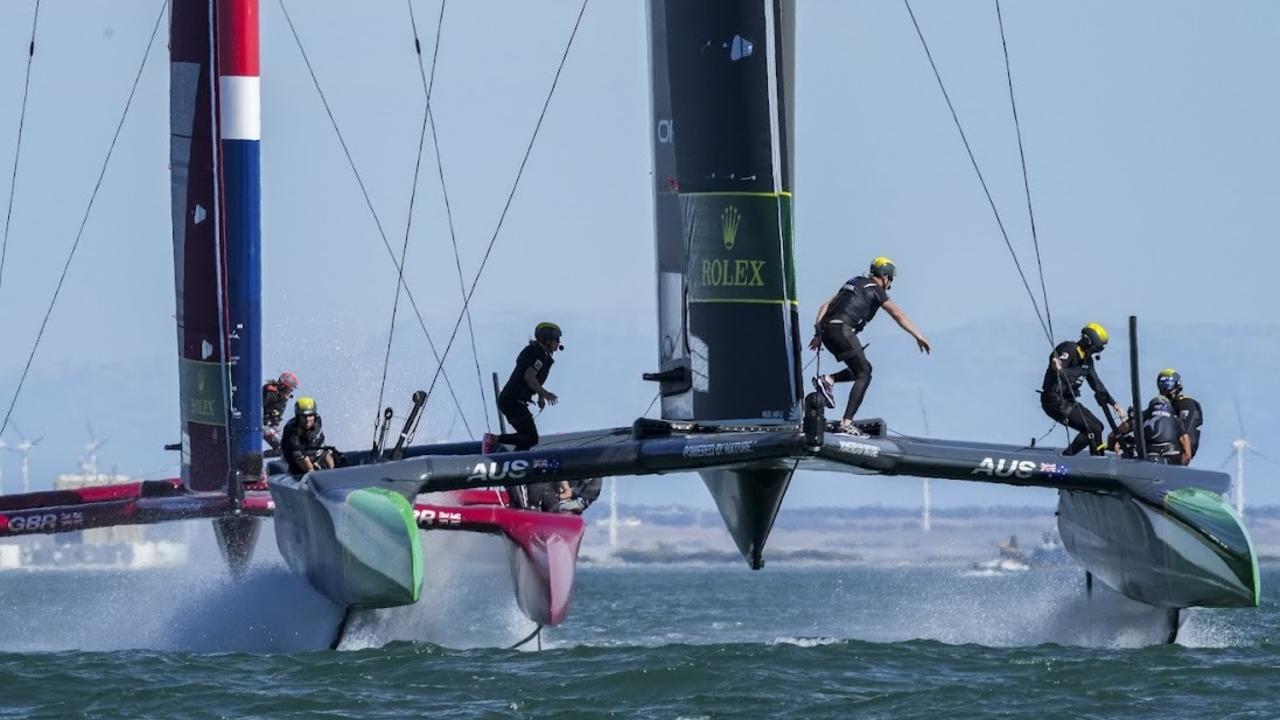 Nina Curtis sailing aboard the Australian SailGP entry.