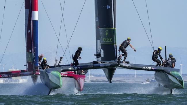 Nina Curtis sailing aboard the Australian SailGP entry.