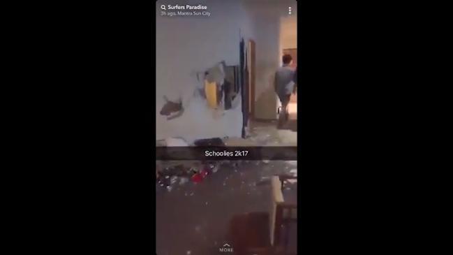 Inside the trashed Gold Coast schoolies apartment