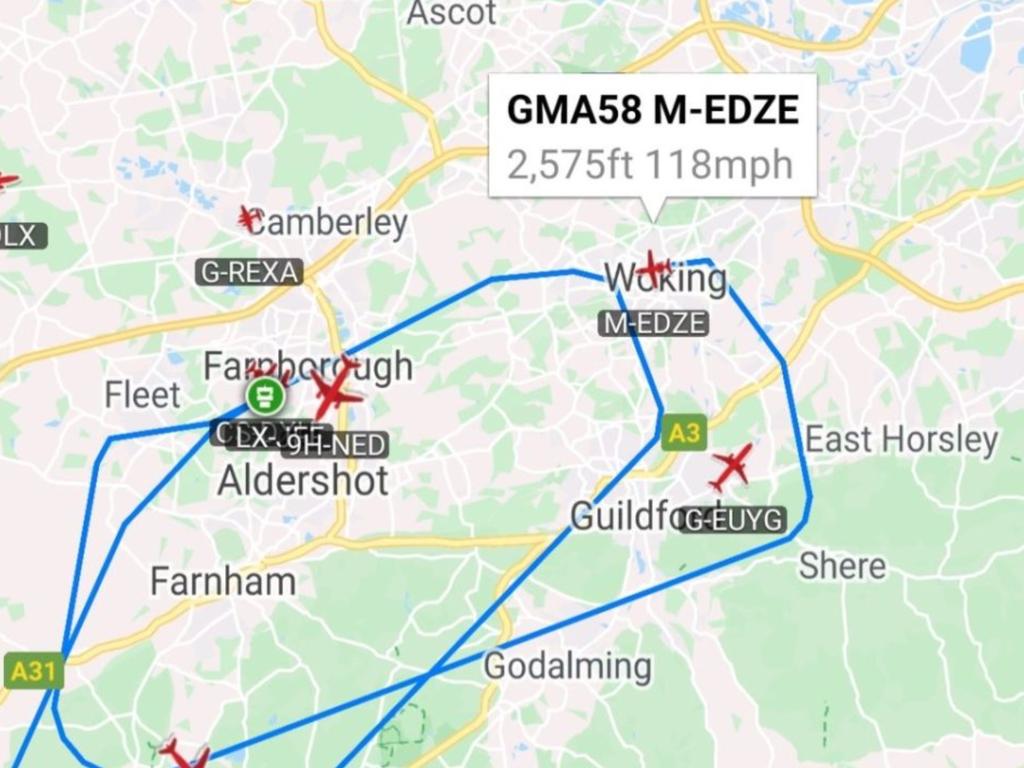 The flight path of Elton John’s plane. Picture: Supplied