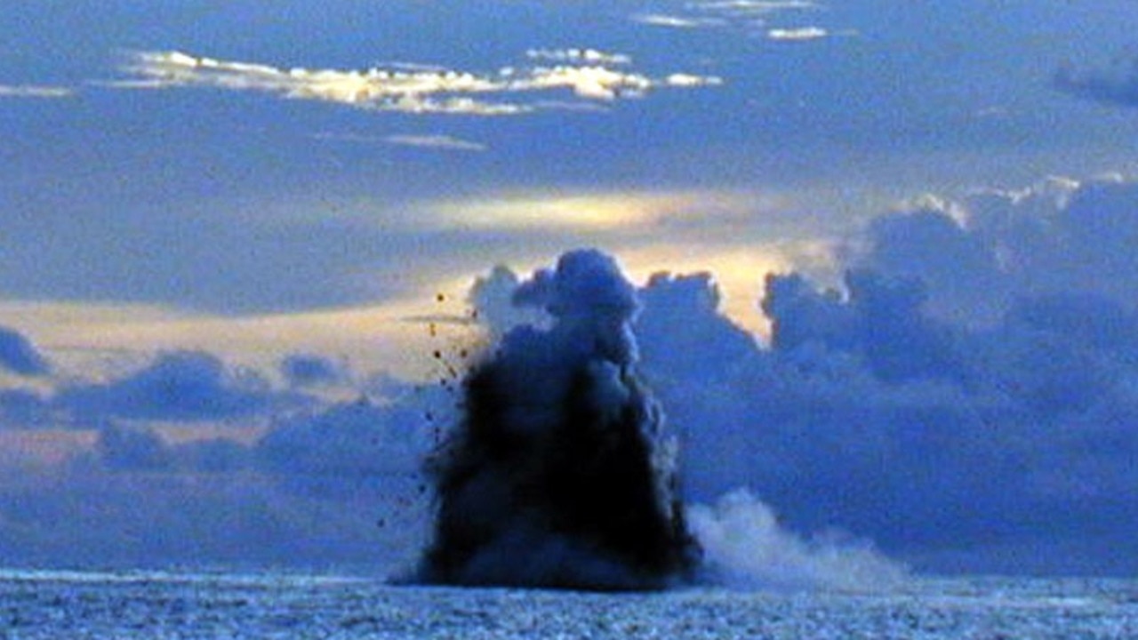 Kavachi being created as result of underwater volcanic eruption in May, 2000, witnessed by CSIRO geologists. Picture: CSIRO