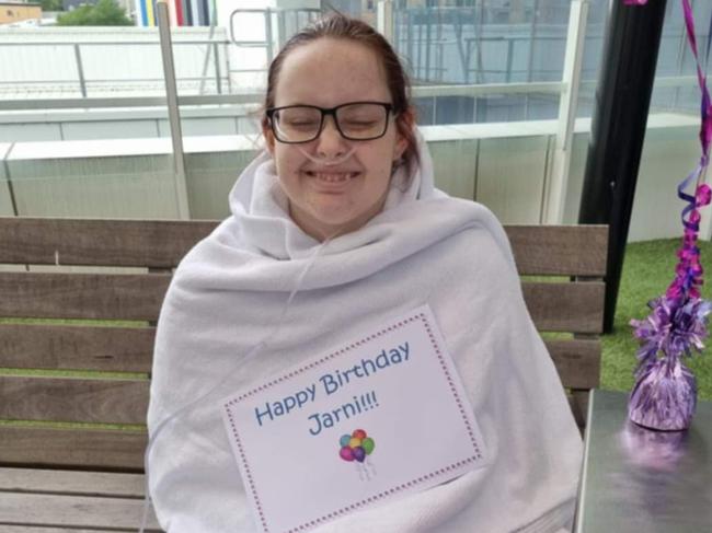 Jarni Greatorex celebrates her birthday outside hospital. Picture: Supplied