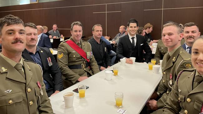 Soldiers from 8/7 RVR enjoying breakfast at the Mildura RSL sub-branch James Smith, Nick Otten, Sargent Luke Day, Dale Jobling, Luke Stevens, Joel Hart, Nick Gray, James Crowhurst and Jasmine Howard.