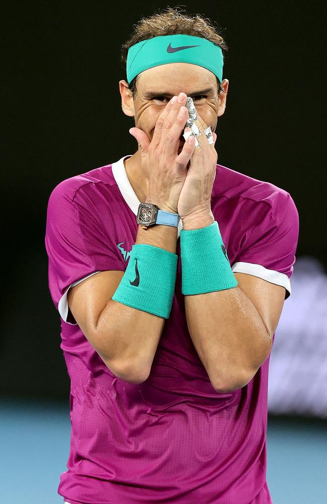 Rafael Nadal in disbelief after the final point.