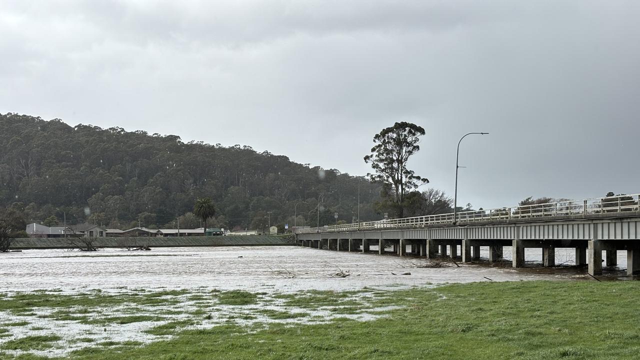 Mersey River at dangerous levels near Latrobe. Tasmania wild weather event September 2, 2024. Picture: Simon McGuire