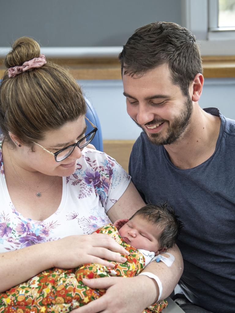 On Christmas Day Jo McMaster and Joe Vida welcomed into the world their daughter Audrey Rose Vida McMaster at Toowoomba Hospital. Monday, December 26, 2022. Picture: Nev Madsen.