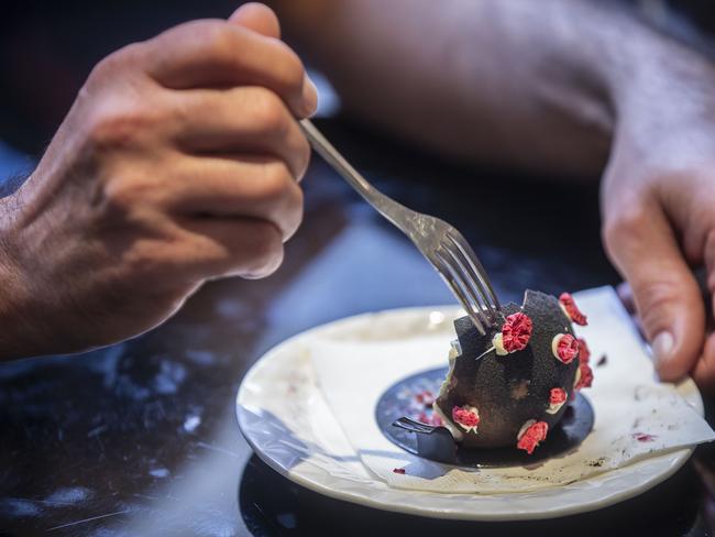 The popular ‘virus cake’ at the Black Madonna cafe in Prague’s historic Old Town. Picture: Gabriel Kuchta/Getty Images