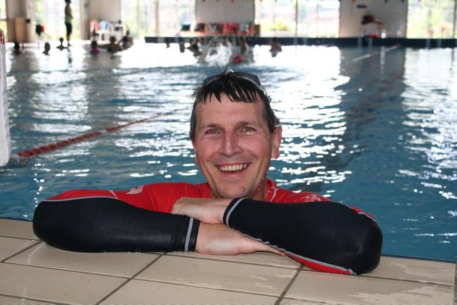 Lismore City Council general manager Gary Murphy in the GSAC pool after swimming lessons recommenced this week. Photo: Hamish Broome / The Northern Star