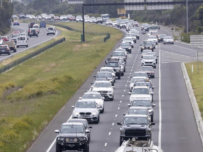 Cars heading to the Mornington Peninsula on Friday afternoon. Picture: Wayne Taylor