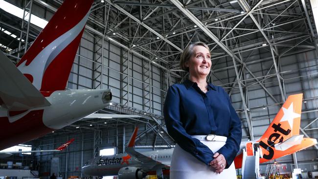 Qantas CEO Vanessa Hudson at the airline’s Sydney hangar. Picture: David Gray/AFP