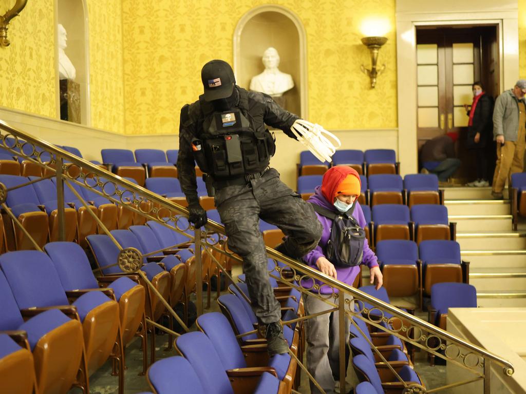 Protesters enter the Senate Chamber on January 06, 2021 in Washington, DC. Picture: Getty